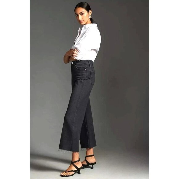 Paige Anessa High Rise Wilde Leg Crop Jeans Raw Frayed Hems Black Lotus 31 EUC! - Picture 3 of 10
